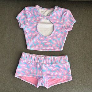 Frankies Bikinis XS Terry blue Crush Set Daisy Dream Top/Bottom Boyshort